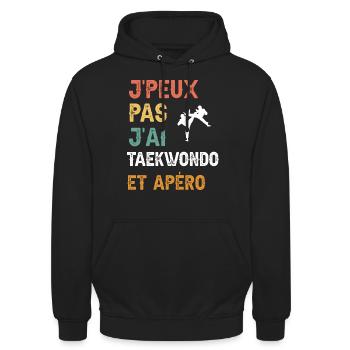 je peux pas j'ai taekwondo et apéro vintage - Sweat-shirt à capuche unisexe - noir - Devant - Alina (178cm) & Michal (187cm)