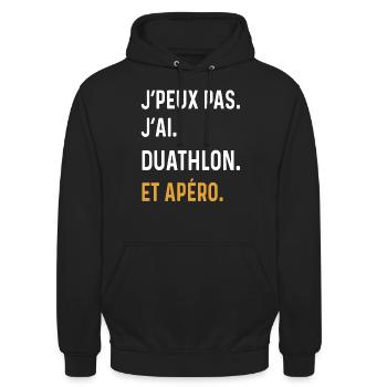 I can't I have Duathlon Aperitif Humor - Unisex Hoodie - Schwarz - Vorne - Alina (178cm) & Michal (187cm)