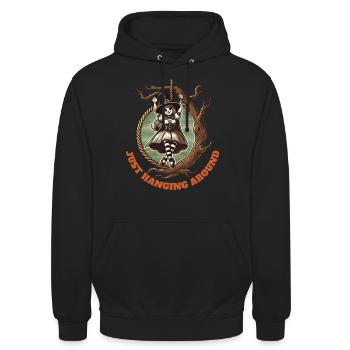 Just Hanging Around Lustiger Halloween Spruch - Unisex Hoodie - Schwarz - Vorne - Alina (178cm) & Michal (187cm)
