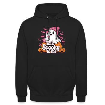 Halloween Ghost Funny Talk Spooky To Me - Unisex Hoodie - Schwarz - Vorne - Alina (178cm) & Michal (187cm)