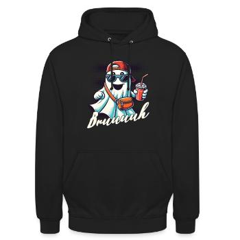 Unheimliches Halloween Gespenst Bruh - Unisex Hoodie - Schwarz - Vorne - Alina (178cm) & Michal (187cm)