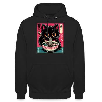 Chat Ramen Nouilles Anime Japonais Chat Chaton - Sweat-shirt à capuche unisexe - noir - Devant - Alina (178cm) & Michal (187cm)