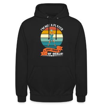 Ich bin kein Spieler. Ich zerquetsche einfach viel... von Zielen! - Unisex Hoodie - Schwarz - Vorne - Alina (178cm) & Michal (187cm)