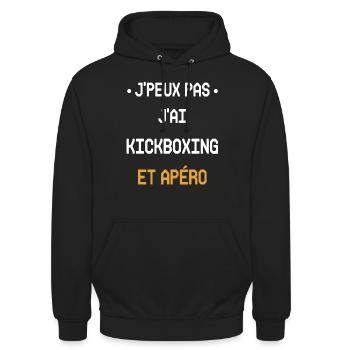 Ich kann nicht Kickboxen und Aperitif haben - Unisex Hoodie - Schwarz - Vorne - Alina (178cm) & Michal (187cm)