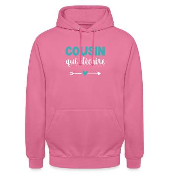 Cousine Tearing Heart Geschenk Cousine - Unisex Hoodie - Pink - Vorne - Alina (178cm) & Michal (187cm)