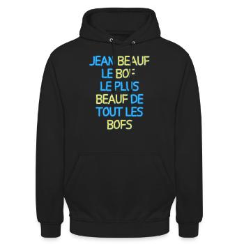 Jean Beauf le bof plus beauf de tous les bofs - Sweat-shirt à capuche unisexe - noir - Devant - Alina (178cm) & Michal (187cm)