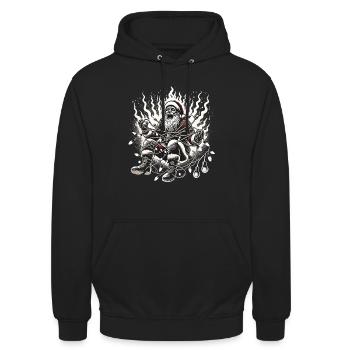 Père Noël choc électrique design humoristique - Sweat-shirt à capuche unisexe - noir - Devant - Alina (178cm) & Michal (187cm)