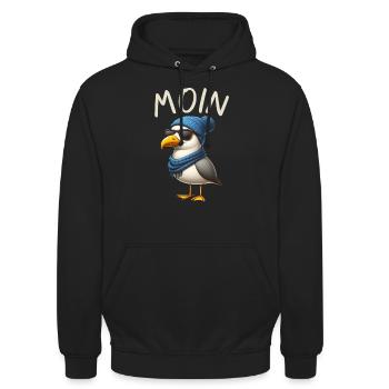 Moin Möwe Norddeutschland Gruß Ostsee Nordsee - Unisex Hoodie - Schwarz - Vorne - Alina (178cm) & Michal (187cm)
