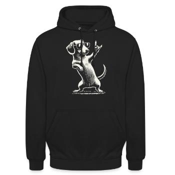 Rock Musik Lustige Dackel Hund Konzert Design - Unisex Hoodie - Schwarz - Vorne - Alina (178cm) & Michal (187cm)