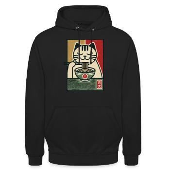Ramen Nudeln Katzenliebhaber Retro Kawaii Katzen - Unisex Hoodie - Schwarz - Vorne - Alina (178cm) & Michal (187cm)