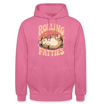 Rolling Fatty Katze Tier Lustige Katze - Unisex Hoodie - Pink - Vorne - Alina (178cm) & Michal (187cm)