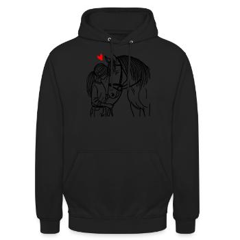 Reiten Reitsport Pferdereiter Pferdeliebhaber - Unisex Hoodie - Schwarz - Vorne - Alina (178cm) & Michal (187cm)