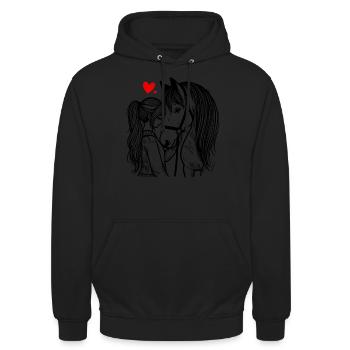 Reiten Reitsport Pferdereiter Pferdeliebhaber - Unisex Hoodie - Schwarz - Vorne - Alina (178cm) & Michal (187cm)
