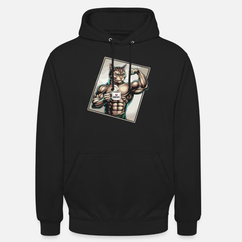 Powerful cat with coffee - Unisex Hoodie - black