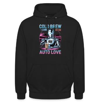 Cold Brew Roboter Auto Love Cooles Design - Unisex Hoodie - Schwarz - Vorne - Alina (178cm) & Michal (187cm)