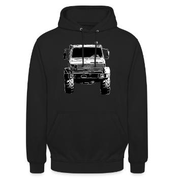 Unimog , Nutzfahrzeug, Lkw, Unimog 406, Traktor - Unisex Hoodie - Schwarz - Vorne - Alina (178cm) & Michal (187cm)