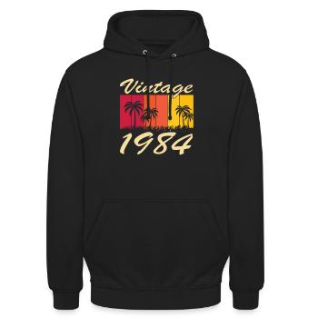 Millésime 1984 - palmiers ensoleillés - Anniversaire 1984 - Sweat-shirt à capuche unisexe - noir - Devant - Alina (178cm) & Michal (187cm)
