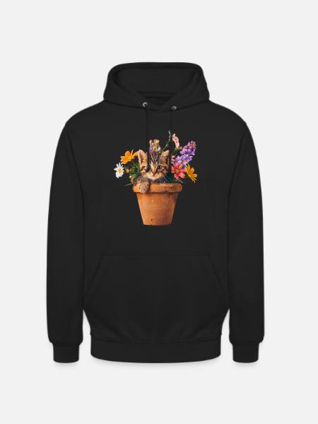 chaton pot de fleurs - Sweat-shirt à capuche unisexe - noir