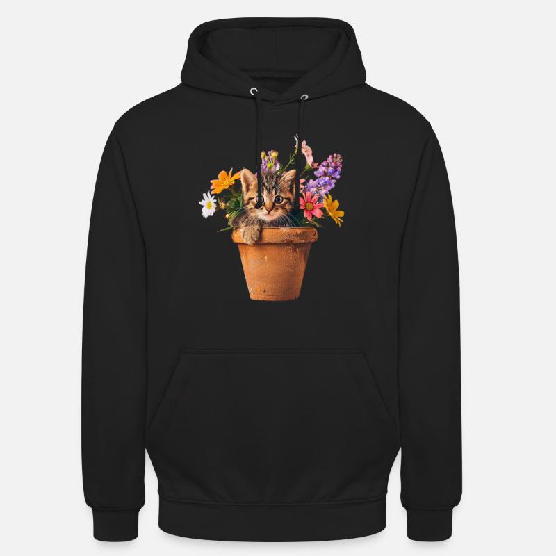 chaton pot de fleurs - Sweat-shirt à capuche unisexe - noir