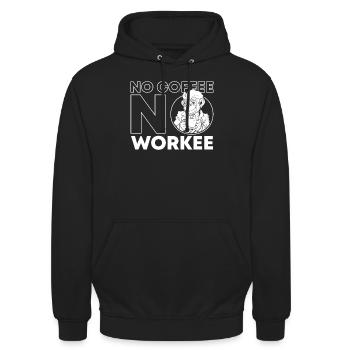 Kaffee Cafe Affe No Coffee No Workee - Unisex Hoodie - Schwarz - Vorne - Alina (178cm) & Michal (187cm)