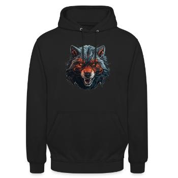 Wolf - Illustration - Unisex Hoodie - Schwarz - Vorne - Alina (178cm) & Michal (187cm)