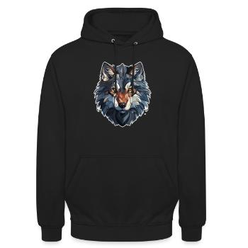 Wolf - Illustration - Unisex Hoodie - Schwarz - Vorne - Alina (178cm) & Michal (187cm)