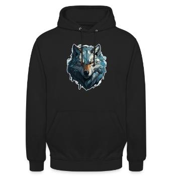 Wolf - Illustration - Unisex Hoodie - Schwarz - Vorne - Alina (178cm) & Michal (187cm)