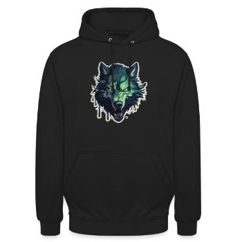 Wolf - Illustration - Unisex Hoodie - Schwarz - Vorne - Alina (178cm) & Michal (187cm)
