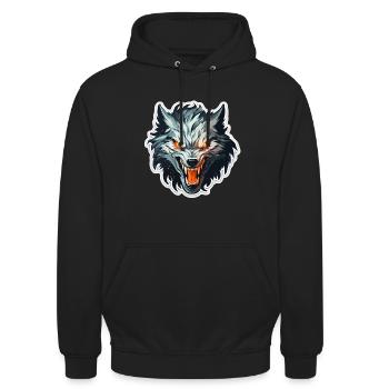 Wolf - Illustration - Unisex Hoodie - Schwarz - Vorne - Alina (178cm) & Michal (187cm)