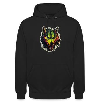 Wolf - Illustration - Unisex Hoodie - Schwarz - Vorne - Alina (178cm) & Michal (187cm)
