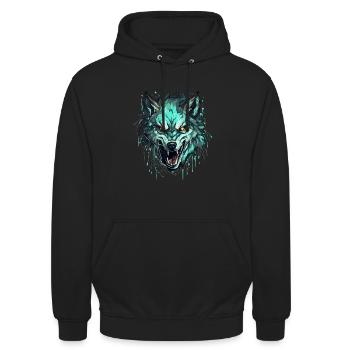 Wolf - Illustration - Unisex Hoodie - Schwarz - Vorne - Alina (178cm) & Michal (187cm)
