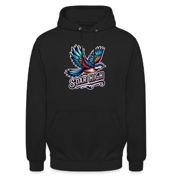 Soar High - bird illustration - Unisex Hoodie - black - Front - Alina (178cm) & Michal (187cm)