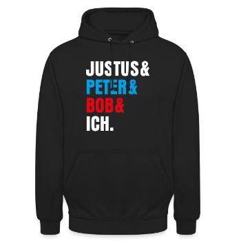 Die Drei ??? Justus& Peter& Bob& Ich - Unisex Hoodie - Schwarz - Vorne - Alina (178cm) & Michal (187cm)