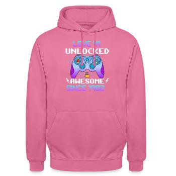 Level 41 Freigeschaltet Awesome seit 1982 Funny Gamer - Unisex Hoodie - Pink - Vorne - Alina (178cm) & Michal (187cm)