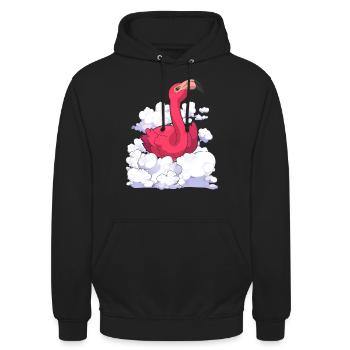 Exotisches Tier Geschenk Wolken Rosa Flamingo - Unisex Hoodie - Schwarz - Vorne - Alina (178cm) & Michal (187cm)