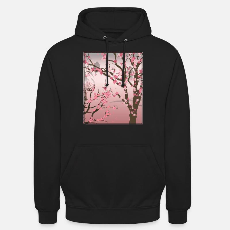 Idée cadeau Sakura japonaise Fleurs de cerisier - Sweat-shirt à capuche unisexe - noir
