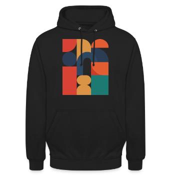 Design graphique rétro - Géométrie abstraite - Sweat-shirt à capuche unisexe - noir - Devant - Alina (178cm) & Michal (187cm)