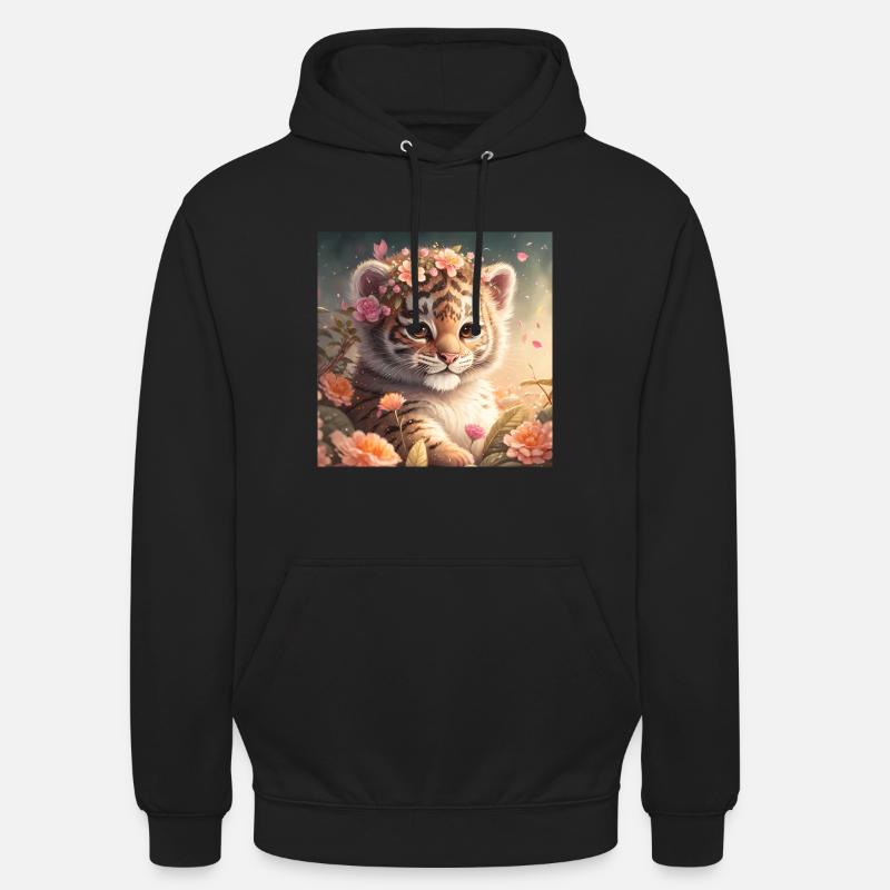 Bébé tigre avec des fleurs - Sweat-shirt à capuche unisexe - noir