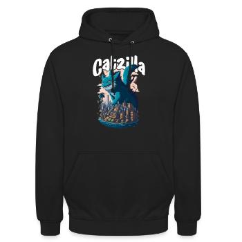 Catzilla Unleashed Funny Cartoon-Style Feline - Unisex Hoodie - Schwarz - Vorne - Alina (178cm) & Michal (187cm)