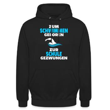Zum Schwimmen geboren zur Schule gezwungen - Unisex Hoodie - Schwarz - Vorne - Alina (178cm) & Michal (187cm)