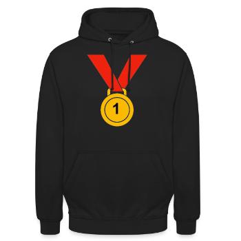 Medaille "1" - Unisex Hoodie - Schwarz - Vorne - Alina (178cm) & Michal (187cm)