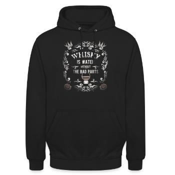 Cooles Whisky Design "Whisky is water" - Unisex Hoodie - Schwarz - Vorne - Alina (178cm) & Michal (187cm)