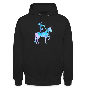 Voltigieren Voltigiererin Pferd Volti Geschenk - Unisex Hoodie - Schwarz - Vorne - Alina (178cm) & Michal (187cm)