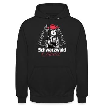 Modernes Schwarzwaldmädel mit Bollenhut - Unisex Hoodie - Schwarz - Vorne - Alina (178cm) & Michal (187cm)