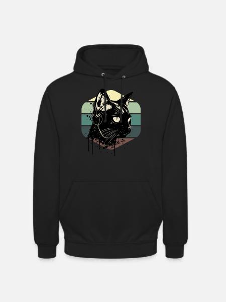 Cat Wearing Headphones | cat wearing earphones - Unisex Hoodie - black