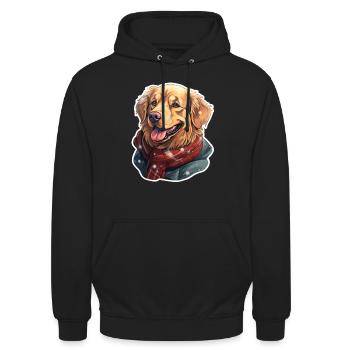 Golden Retriever mit Schal und Jacke - Unisex Hoodie - Schwarz - Vorne - Alina (178cm) & Michal (187cm)