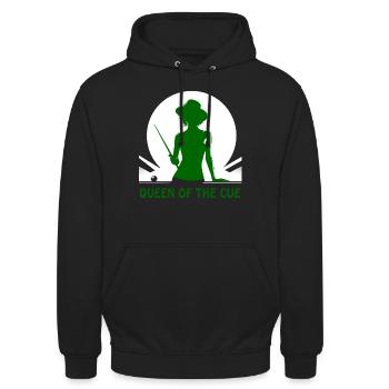 Poolbillard - die attraktive Königin des Queues - Unisex Hoodie - Schwarz - Vorne - Alina (178cm) & Michal (187cm)