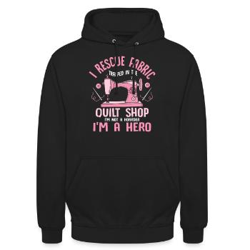 Je sauve le tissu piégé dans la boutique de courtepointe Quilter - Sweat-shirt à capuche unisexe - noir - Devant - Alina (178cm) & Michal (187cm)