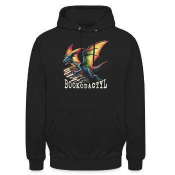 Les dinosaures et la lecture du ptérodactyle avec des livres - Sweat-shirt à capuche unisexe - noir - Devant - Alina (178cm) & Michal (187cm)