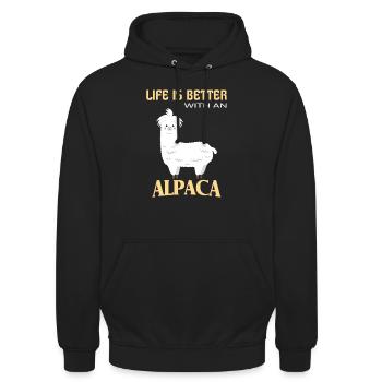 Alpacas, Life is better with an alpaca - Unisex Hoodie - Schwarz - Vorne - Alina (178cm) & Michal (187cm)